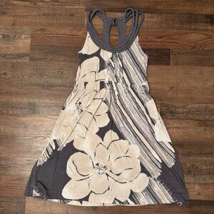 Deletta by Anthropologie Gray Cream Rope-Strap Floral Sundress